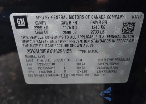 2017 GMC Terrain Sle-1 from USA, damaged, VIN 2GKALMEKXH6294155